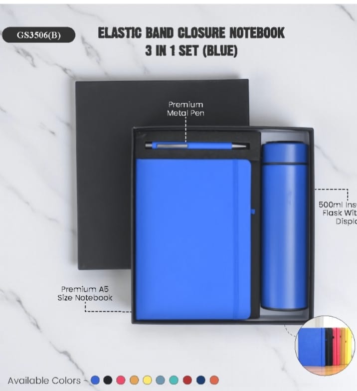 Elastic Band Closure Notebook 3-in-1 Set (Blue)