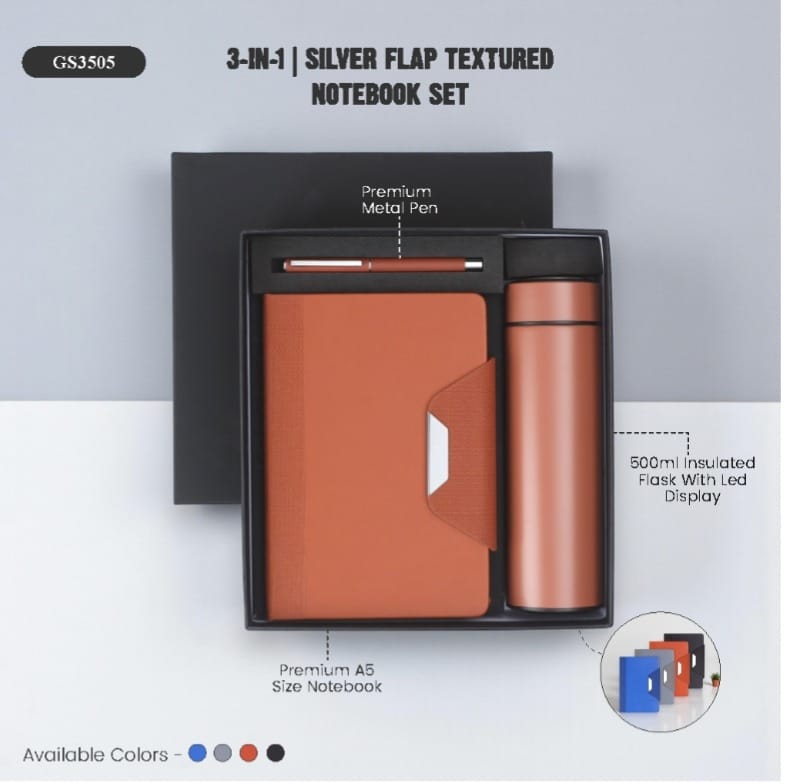 3-in-1 Silver Flap Textured Notebook Set