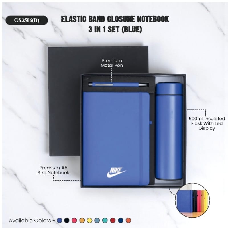 Elastic Band Closure Notebook 3-in-1 Set (Blue)