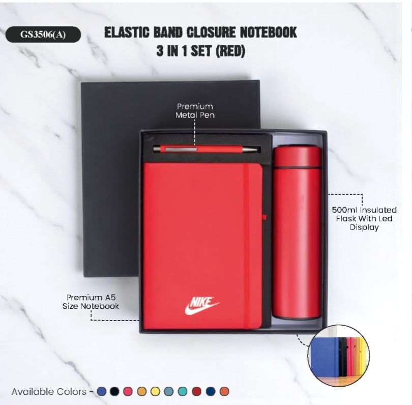 Elastic Band Closure Notebook 3-in-1 Set (Red)