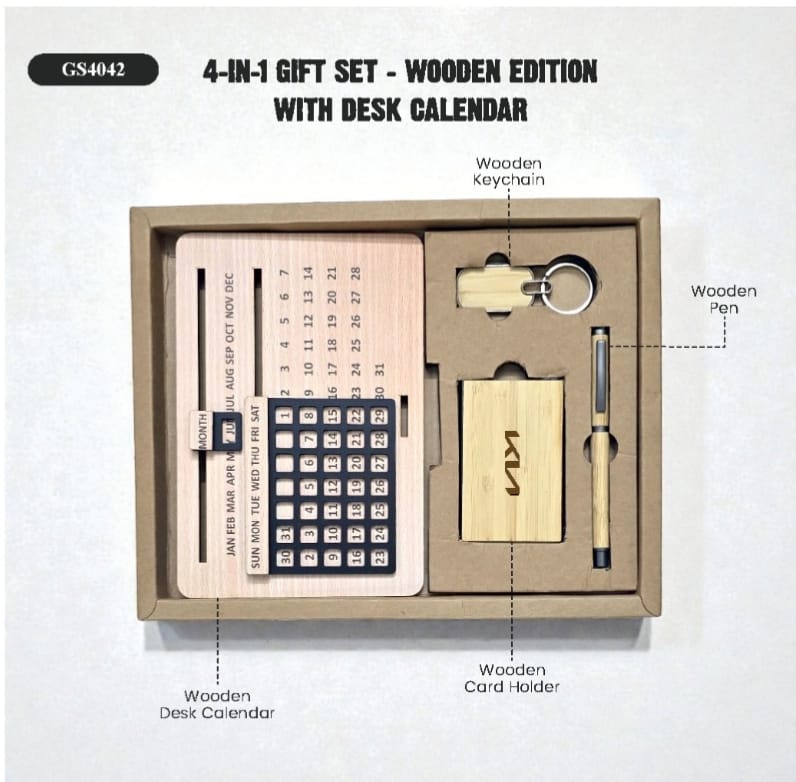 4-in-1 Gift Set - Wooden Edition with Desk Calendar