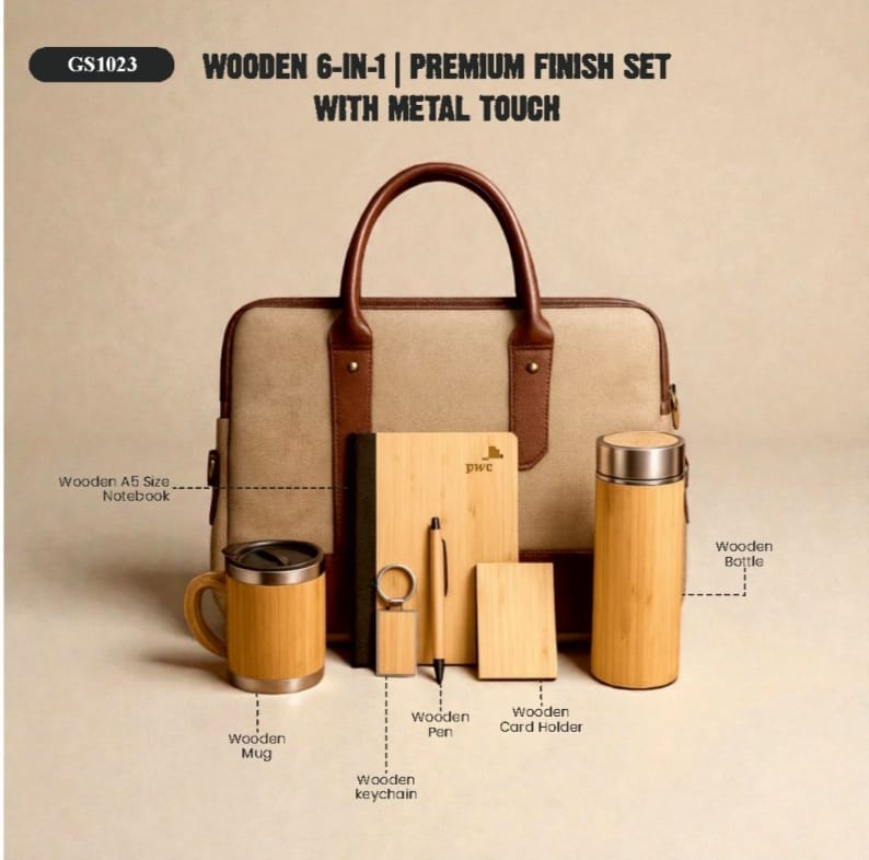 Wooden 6-in-1 | Premium Finish Set with Metal Touch