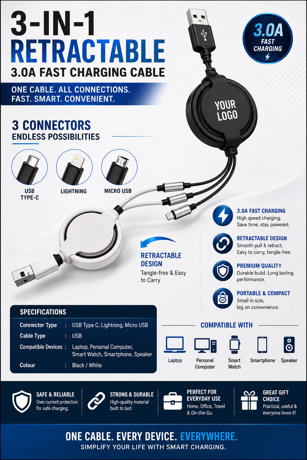 3 in 1 Retractable Charging Cable
