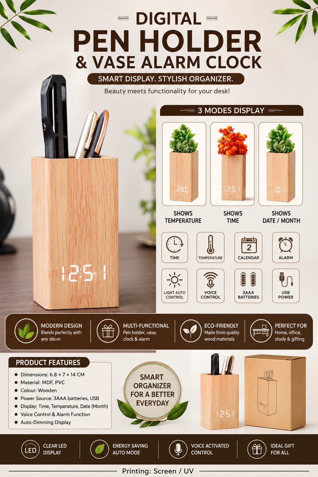 Pen Holder With Digital Clock