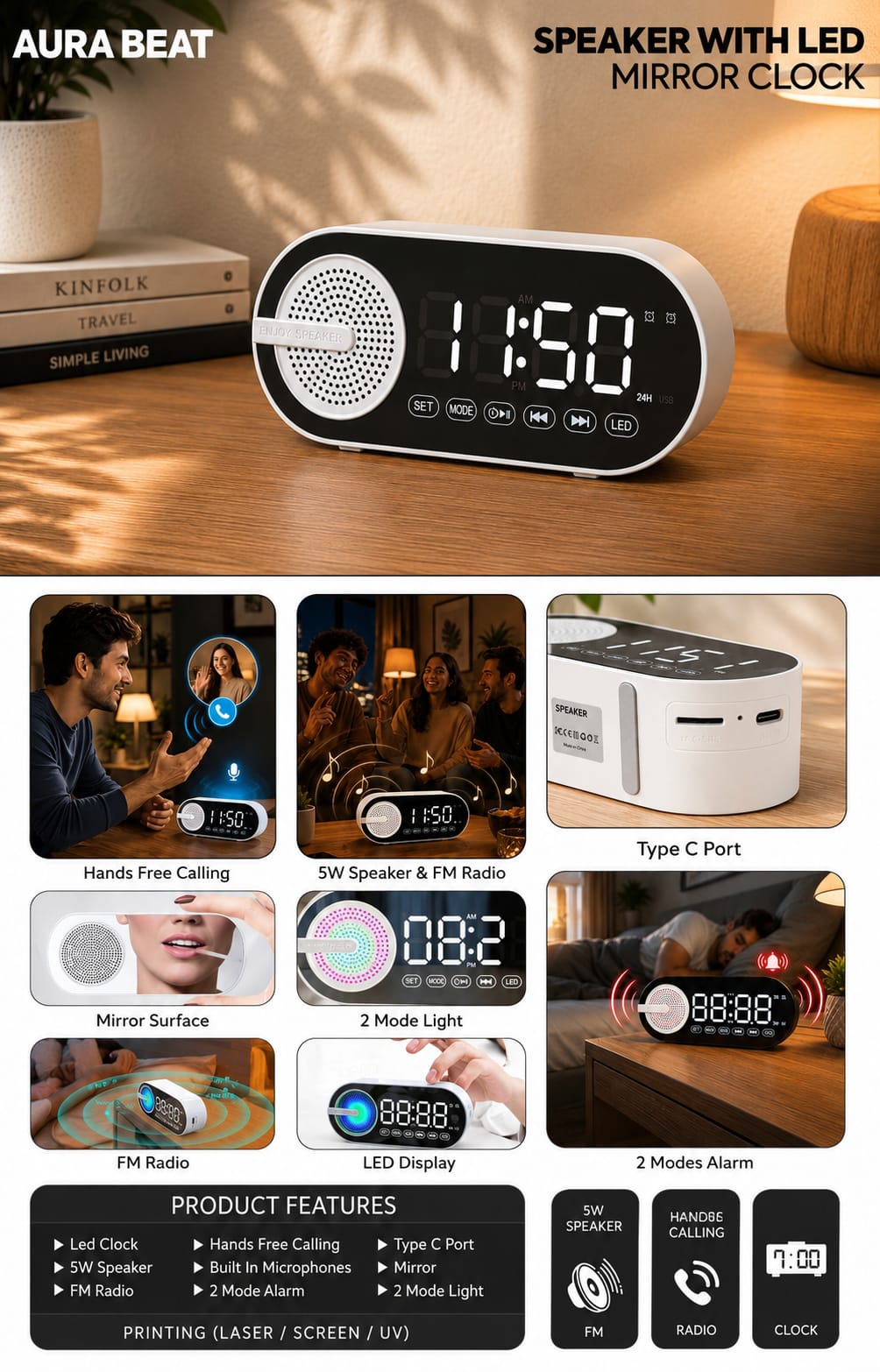 Mini Digital Clock With Bluetooth Speaker