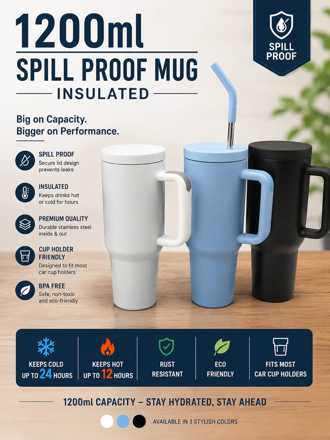 1200ML Spill Proof Mug