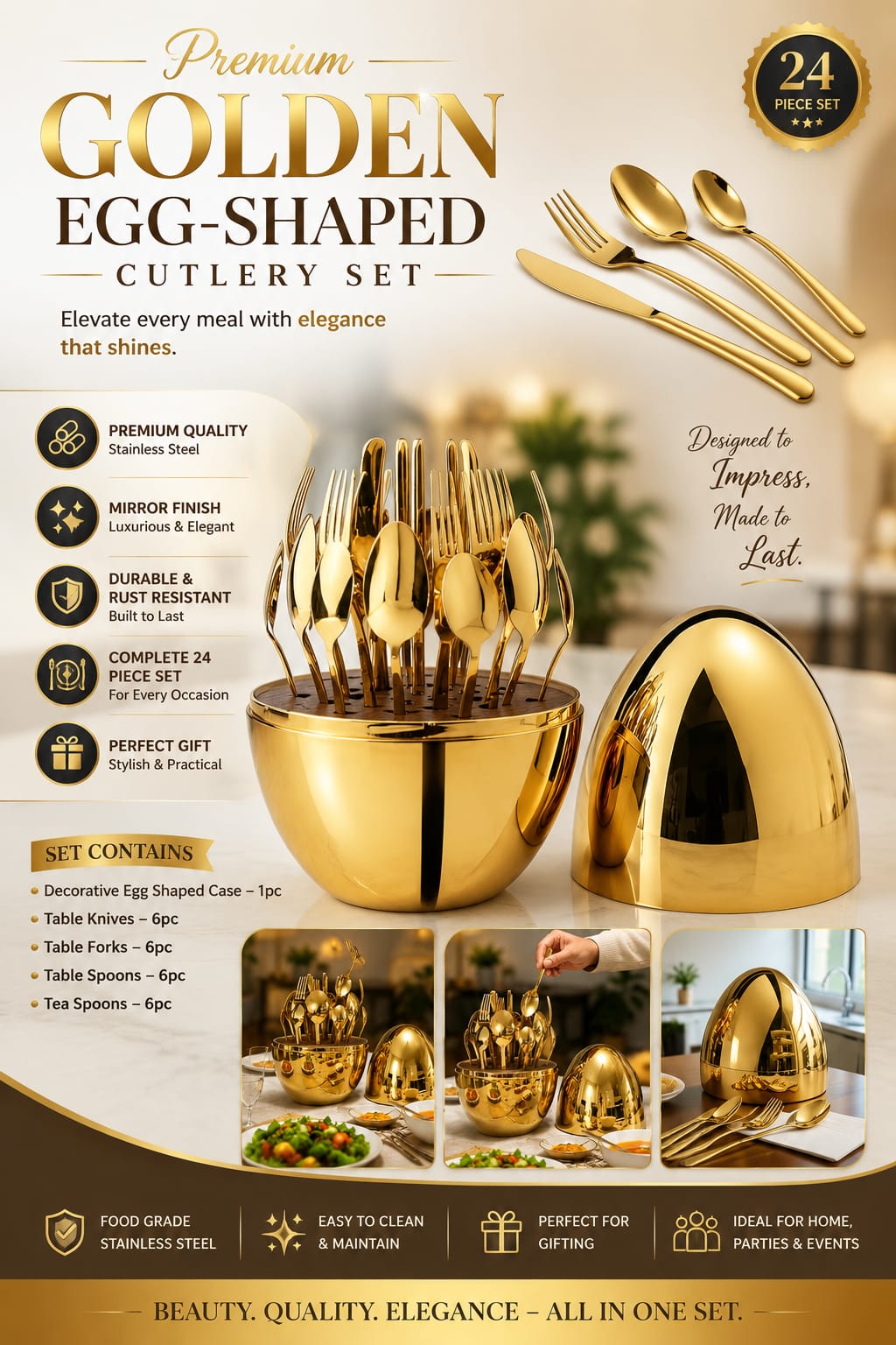 Premium Golden Egg Shaped Cutlery set