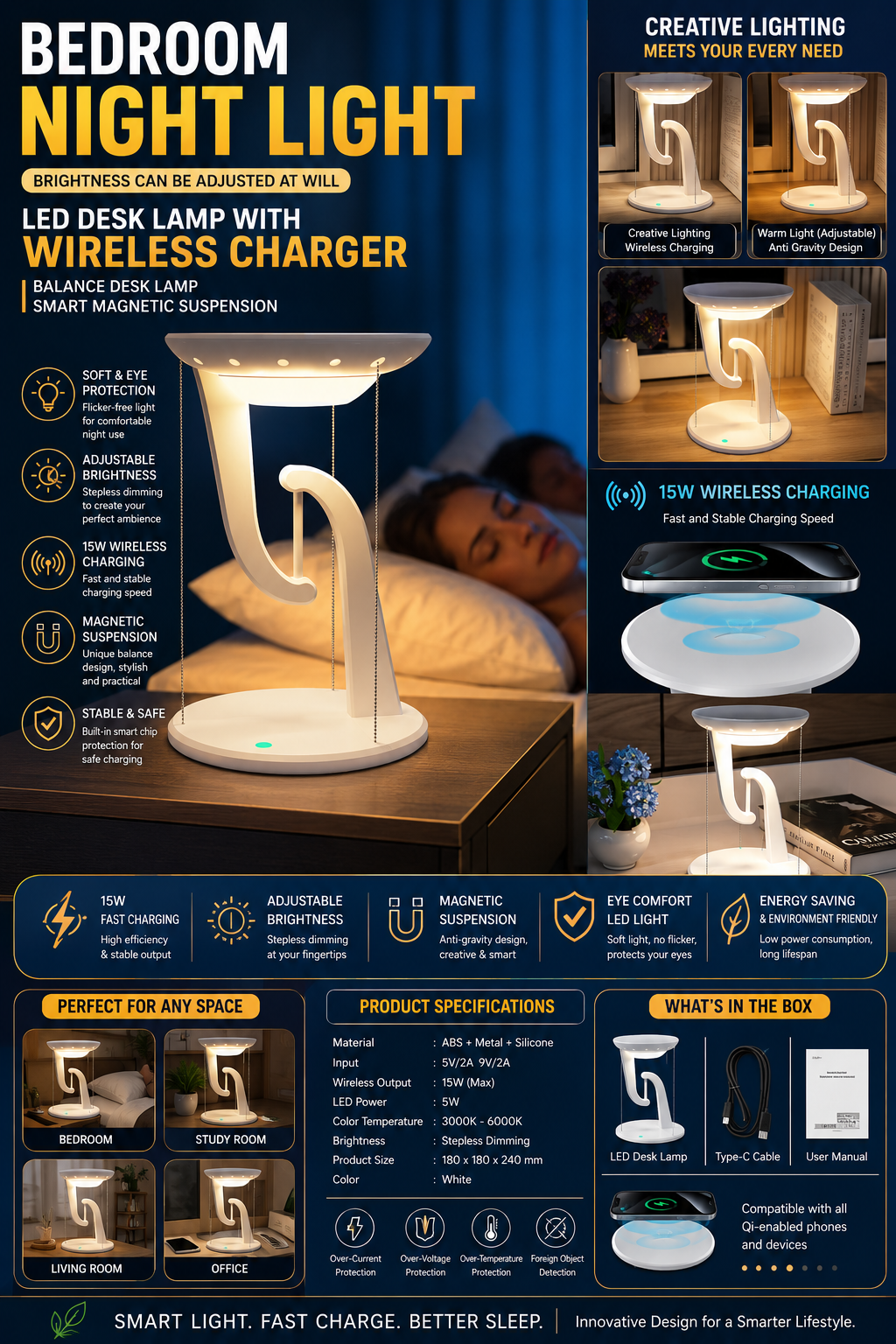 Lamp With 15W Wireless Charger