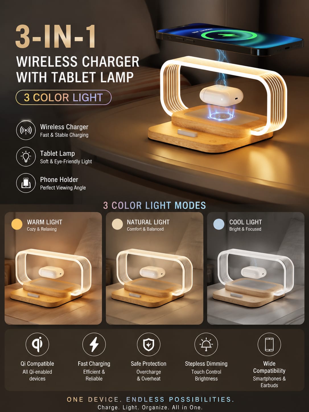 3 in 1 lamp with wireless charger