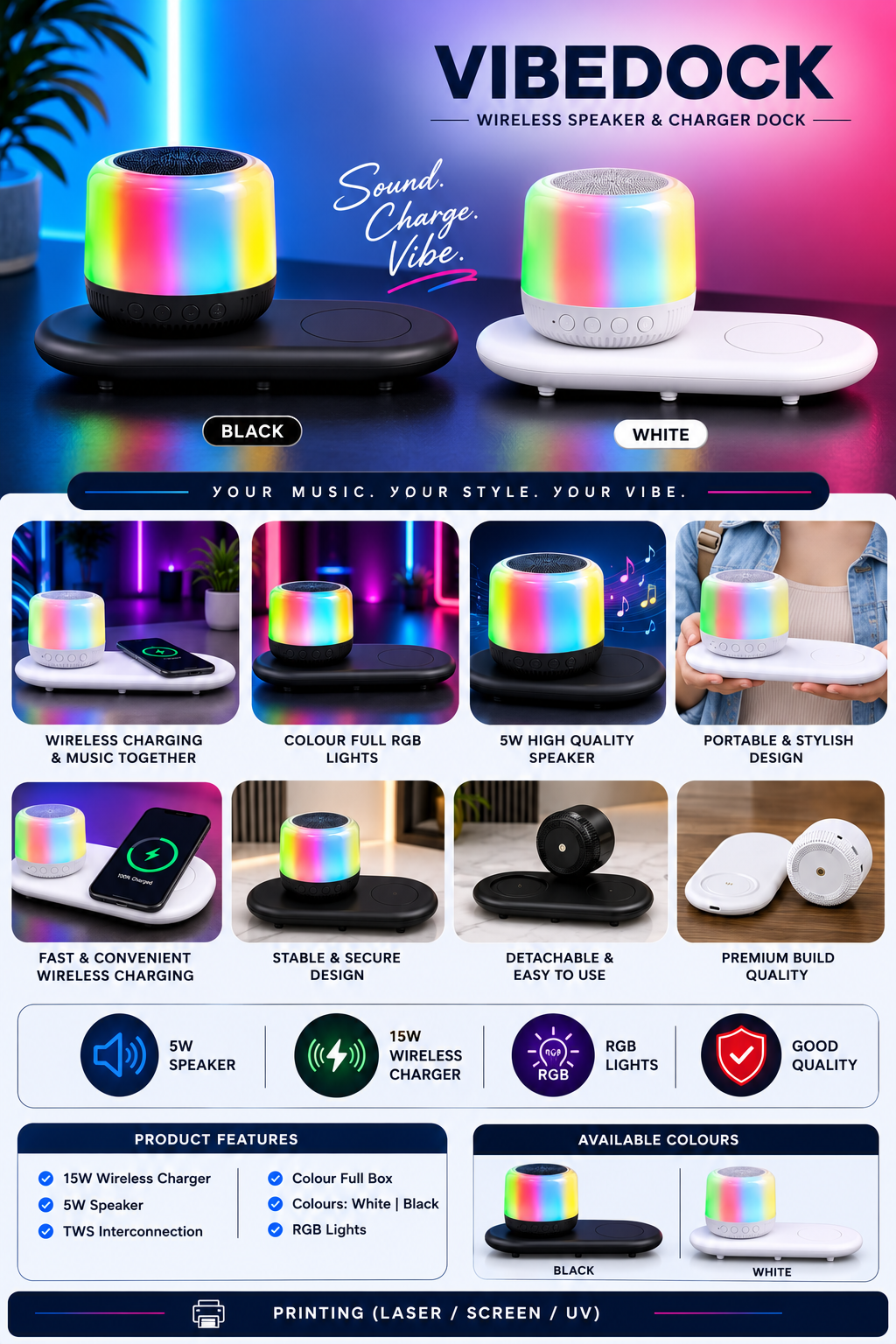 15W Wireless Charger With 5W Speaker