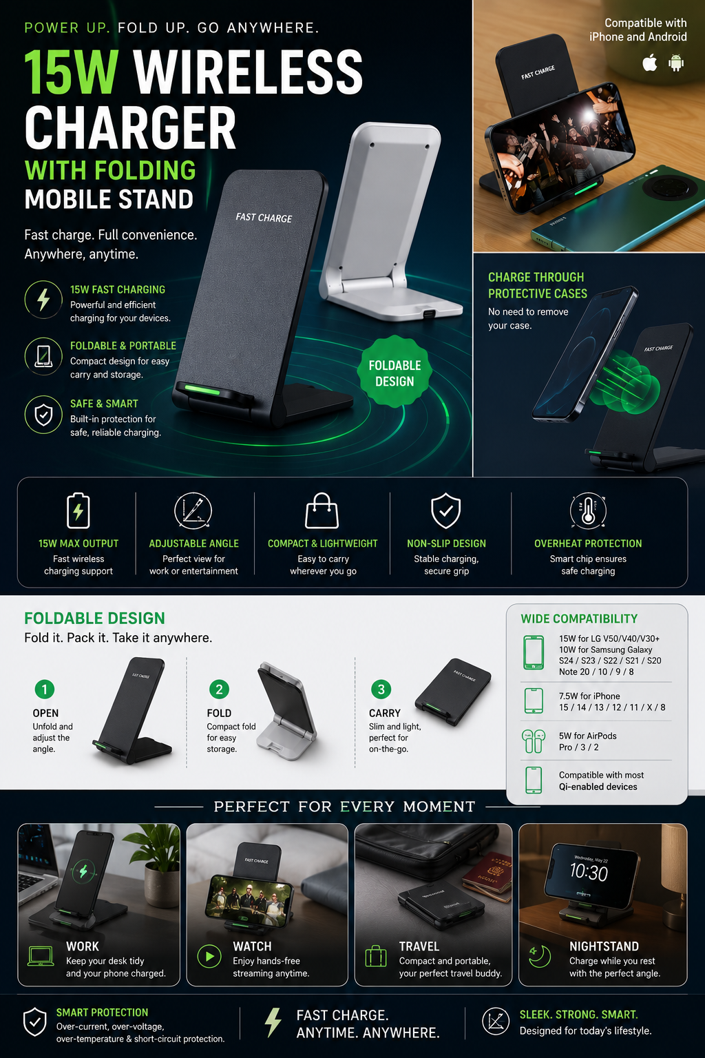 15W Wireless Charger With Mobile Stand
