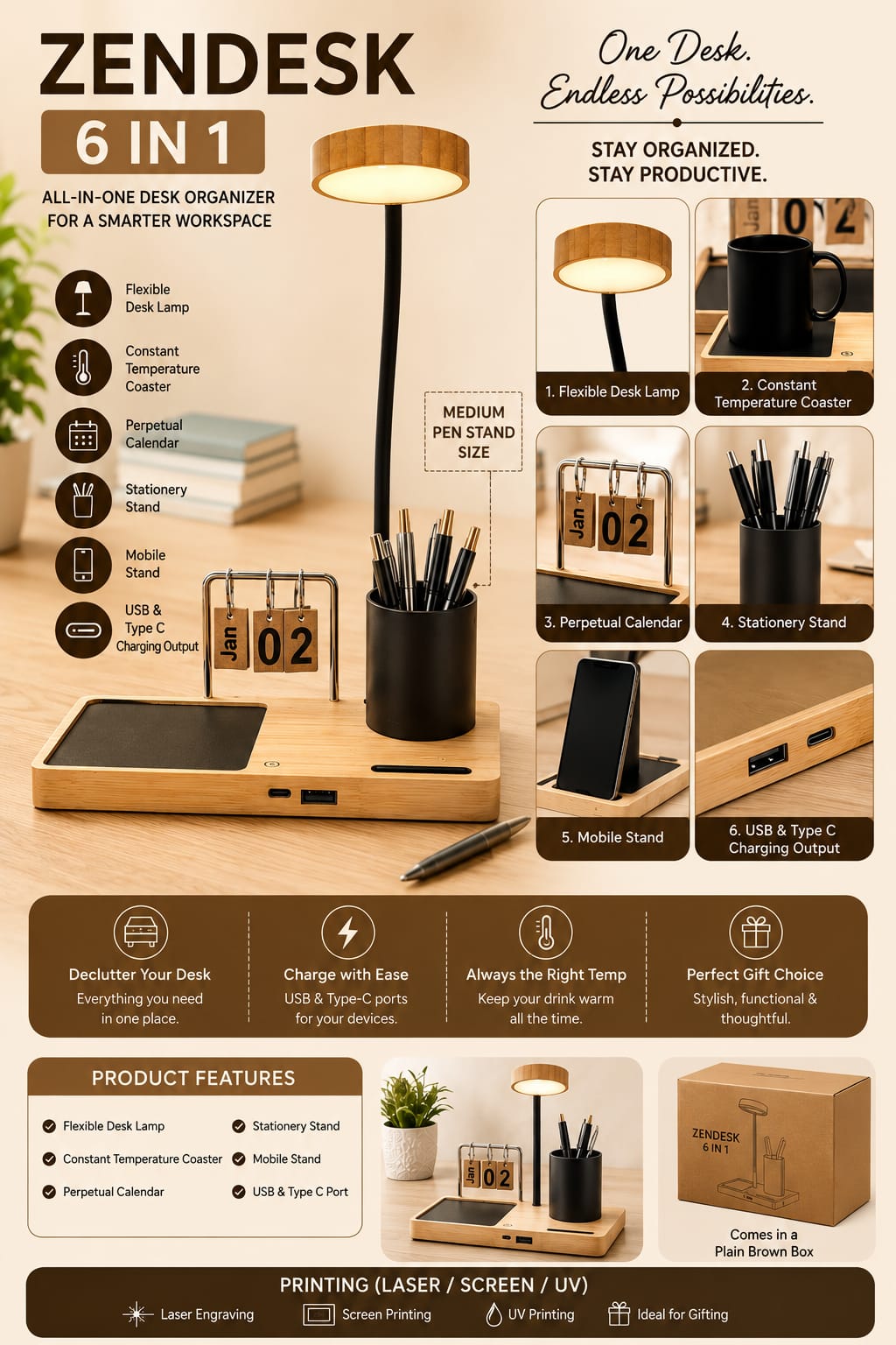 Zen Desk 6 in 1 Desk Organizer
